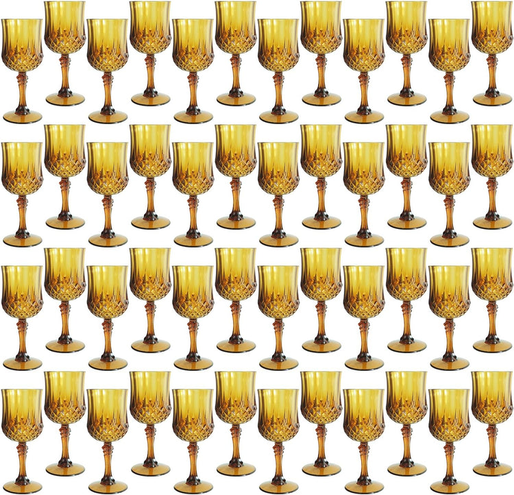 Plastic Wine Glasses,Plastic Goblets Vintage Style Cordial Drinking Glasses for Wedding Reception, Grand Event Party Supplies (48, Amber)