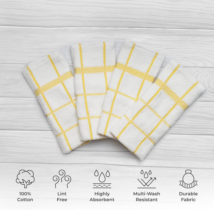 100% Cotton Terry Dish Towels, 4 Pack Checks, 16 x26 Inches, Super Soft and Absorbent Kitchen Towels, Perfect for Kitchen Cleaning and Dish Washing | Yellow - Nestoria