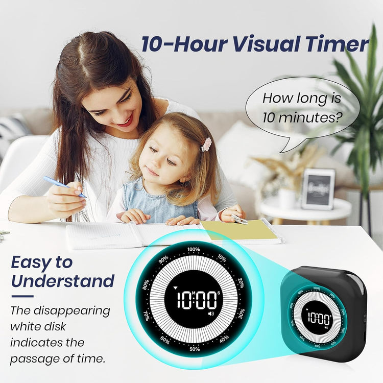 Visual Timer for Kids, 10 Hours Countdown/Up, with Rechargeable, 3 Volume Levels,3 Brightness Display, and Magnetic, Homeschool Study Tool, Large Digital Timers for Classroom, Kitchen