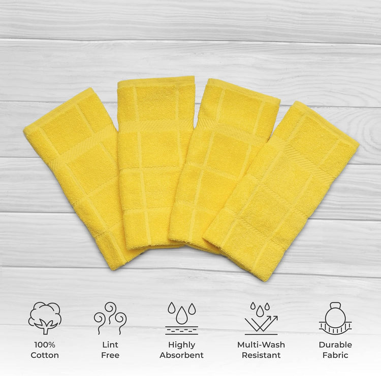 100% Cotton Terry Dish Towels, 4 Pack Plain, 16 x26 Inches, Super Soft and Absorbent Kitchen Towels, Perfect for Kitchen Cleaning and Dish Washing | Yellow - Nestoria