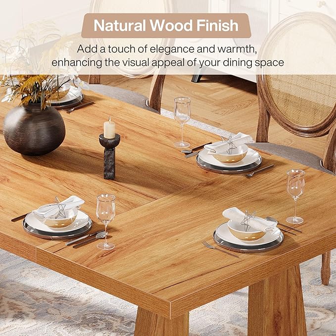Tribesigns Large Dining Table for 6-8 People, 70.9-Inch Wood Rustic Rectangular Table with Black Wooden Legs, Farmhouse Center Kitchen Table for Dining Room, Living Room, Home Furniture (Brown)