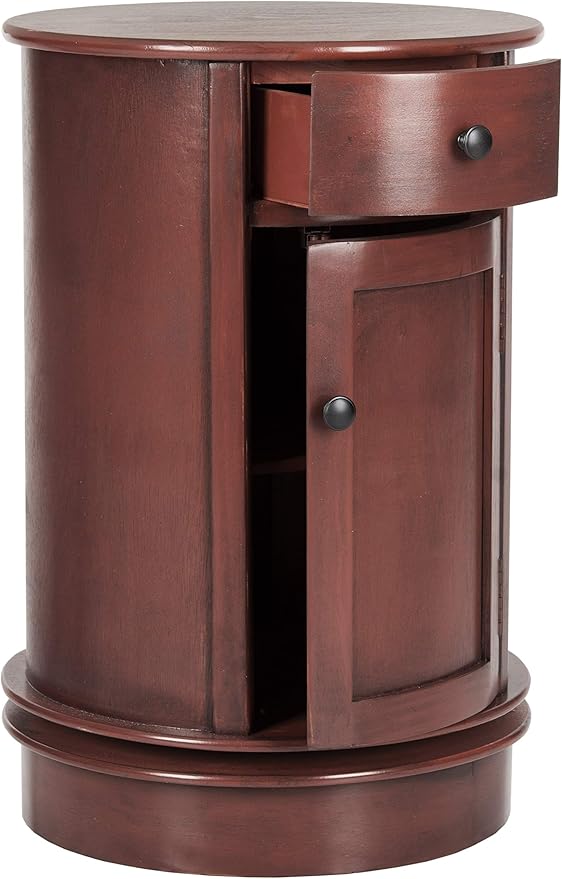 SAFAVIEH Home Collection – Tabitha Red Round Swivel Storage End Table, Farmhouse Accent Table with Drawer & Cabinet, Fully Assembled (AMH5712E)