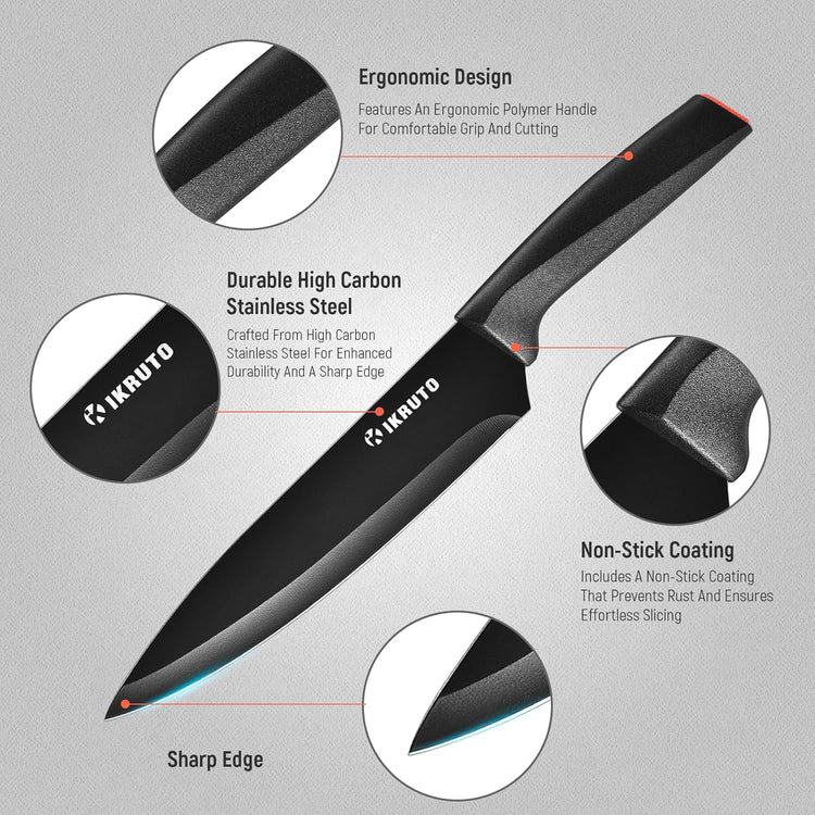 15-Piece Professional Kitchen Knife Set with Block – Built-in Sharpener, Anti-Slip Handles, Non-Slip Base – Effortless Cooking Tools for Chefs & Home Cooks (Black Red)