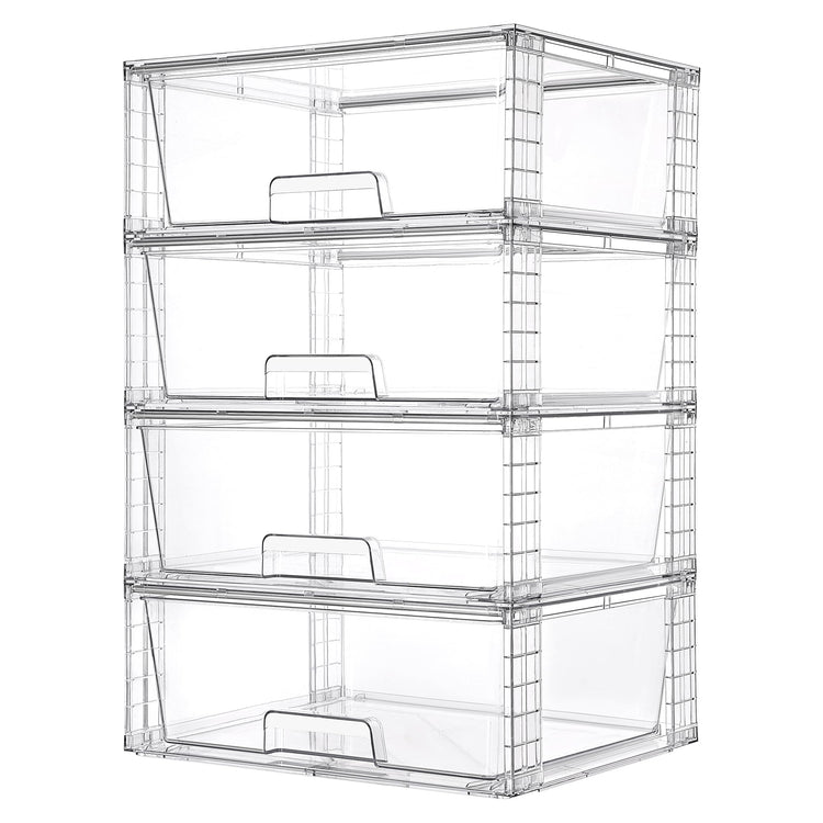 4 Pack Large Clear Stackable Storage Drawers for Closet (4 Count)