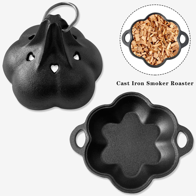 Pre Seasoned Cast Iron Smoker & Garlic Roaster with Airflow Lid