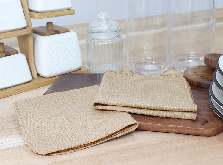 PurpleEssences Dish Cloths and Dish Rags - 6 Pack Waffle Weave Solid Kitchen Dish Wash Cloths, 100% Cotton, 12 x 12 Inches, Ultra Soft Absorbent Quick Drying - Beige - Nestoria