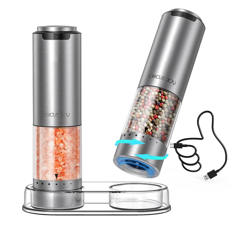 Rechargeable Electric Salt and Pepper Grinder Set with Base