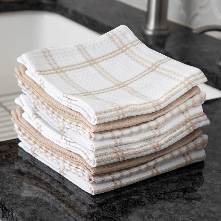 T-fal Premium Waffle Dish Cloths: Highly Absorbent, Super Soft Long Lasting - 100% Cotton, 12"x13" Towel for Cleaning & Drying, (8-Pack), Sand - Nestoria