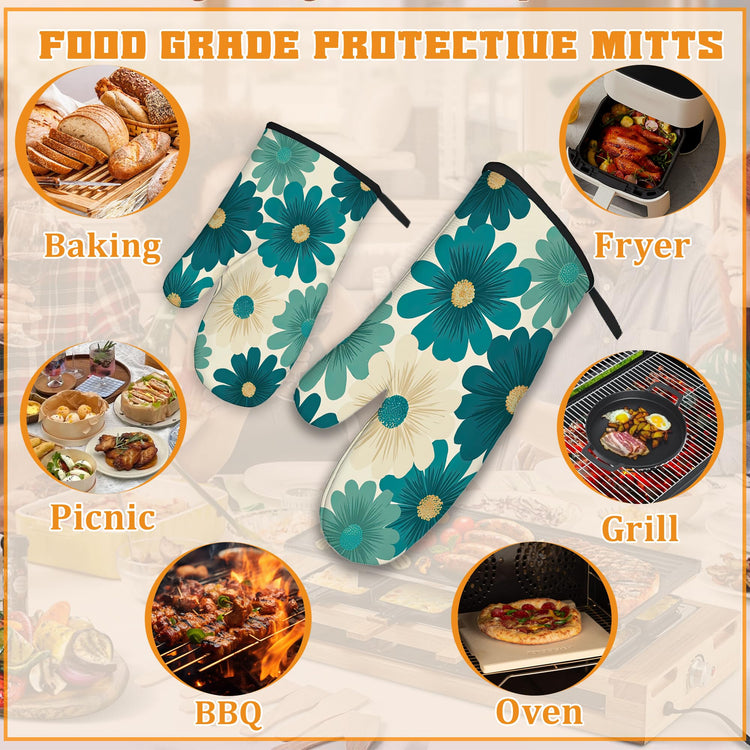 Abstract Daisy Flower Oven Mitts and Pot Holders (4 Count)