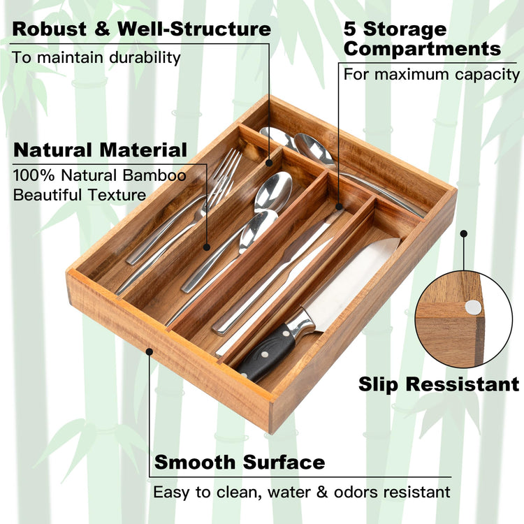 Silverware Organizer Kitchen Drawer Organizer Utensil Organizer Acacia Silverware Holder Cutlery Organizer in Drawer Flatware Organizer Tray