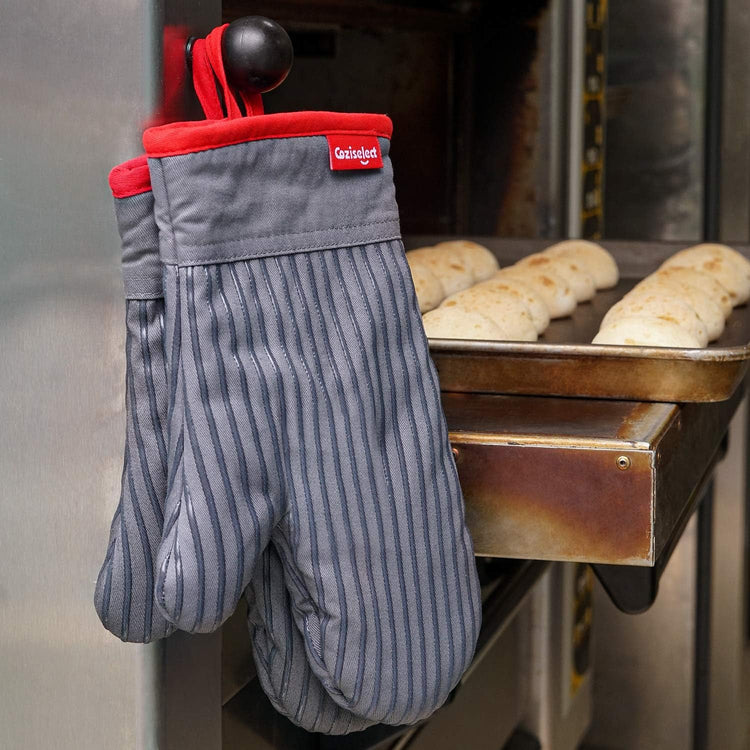 Oven Mitts and Pot Holders Set, Hot Pads for Kitchen Cooking Grill, 500℉ Heat Resistant Oven Mit, Pure Cotton and Terrycloth Lining, Heavy Duty Thick Oven Gloves Grey, 4-Piece Set