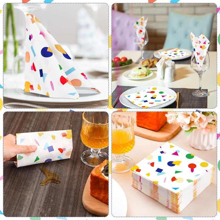 100 Pcs Sprinkles Napkins 2 Ply Disposable Paper Napkins for Baby Shower Birthday Party Theme Table Decor Supplies(White,Rainbow Dot)