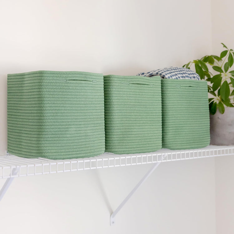 Storage Cubes 11 Inch Cotton Rope Woven Baskets for Organizing (3 Count)