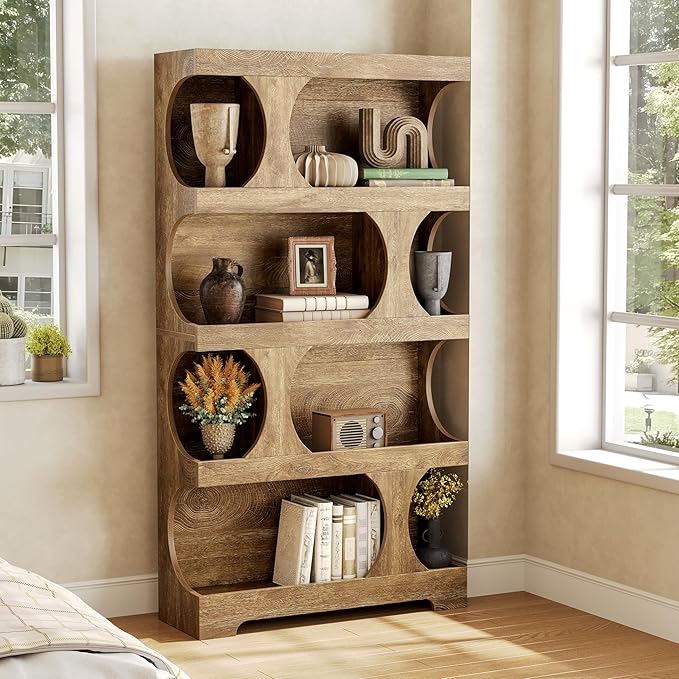 LITTLE TREE 4-Tier Large Bookshelf, 70.8-Inch Tall Bookcase with Storage Shelves, All Wooden Modern Display Rack, Big Open Book Shelf for Living Room, Bedroom, Office, Oak