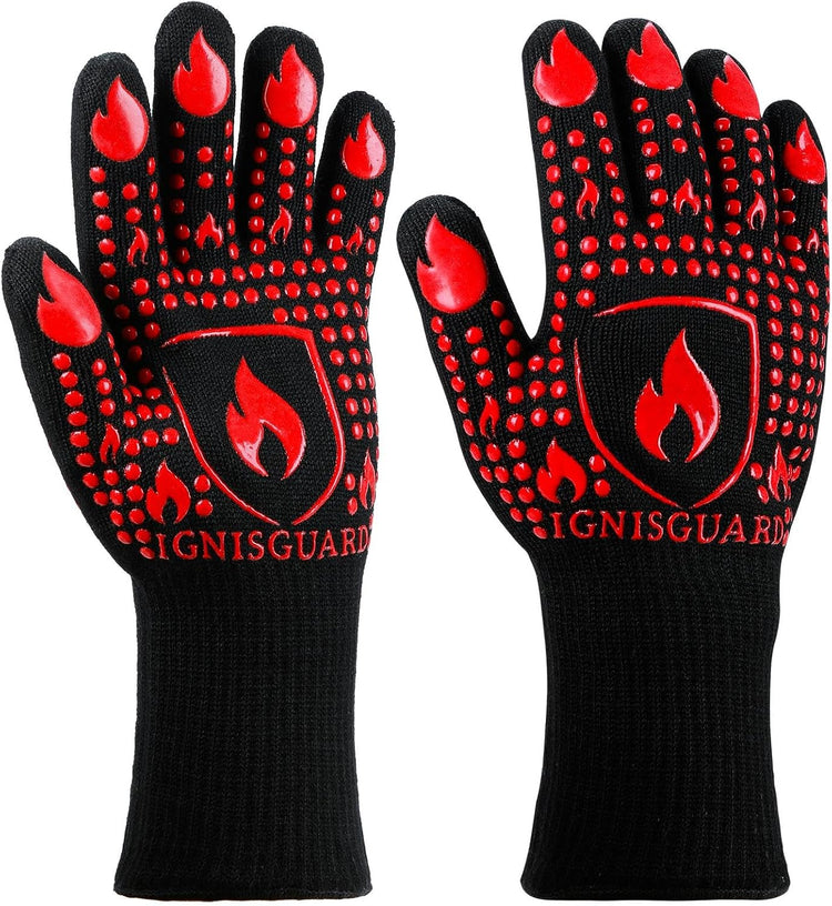 BBQ & Grill Gloves, Oven Gloves, 1472°F Silicone Oven Mitts Heat Resistant Grilling Gloves Fireproof Non-Slip for Barbecue Cooking Baking Smoking, 1-Pair Red(M)