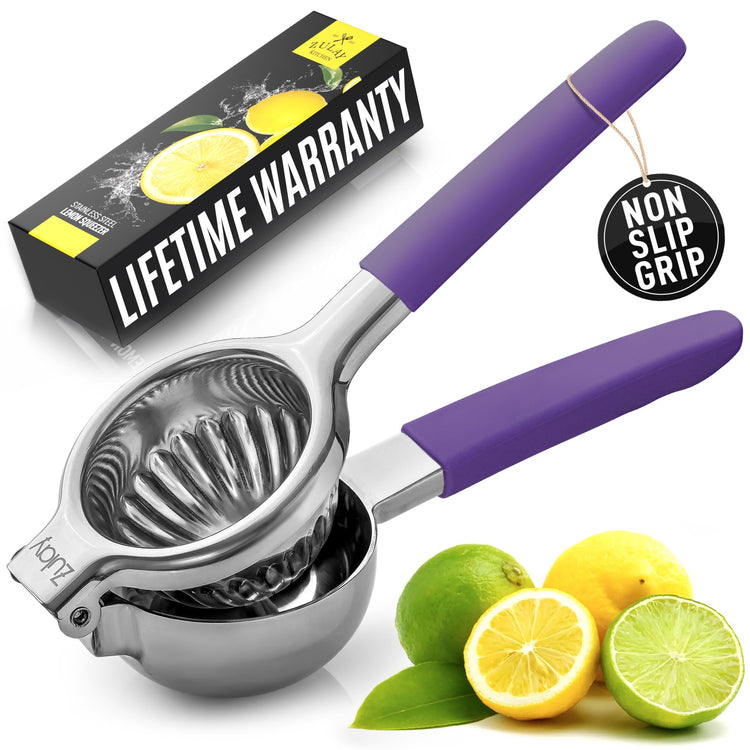 Lemon Squeezer Stainless Steel with Premium Heavy Duty Solid Metal Squeezer Bowl and Food Grade Silicone Handles