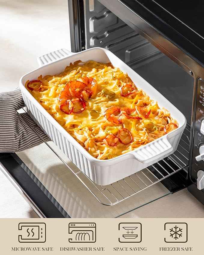 MALACASA Porcelain Casserole Dish Set for Oven, Bakeware Set of 5, (9.5"/11.25"/12.75"/14.5"/15.6"), Series BAKE-BAKE