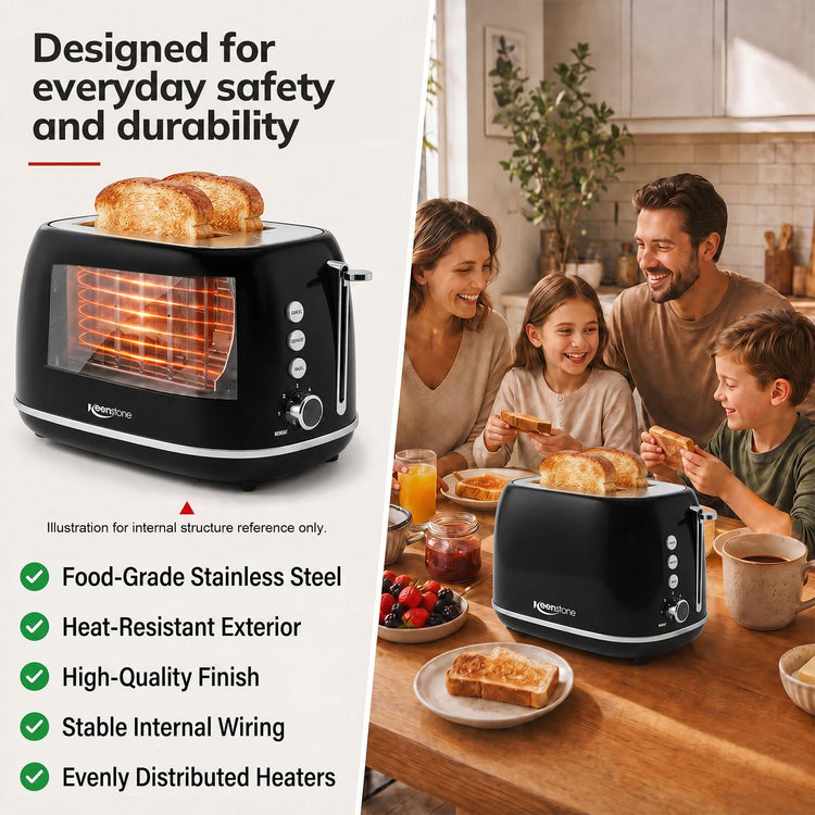 2 Slice Retro Stainless Steel Toaster with Bagel