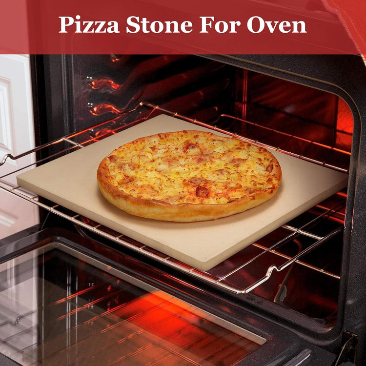 13Pcs Rectangular Pizza Stone for Oven and Grill, 15 x 12 Inch Pizza Stone Set with Pizza Peel, Grill Stone Baking Stone for Outdoor Grill for Pizza, Bread, 0.59'' Thickened Stone Pizza Pan