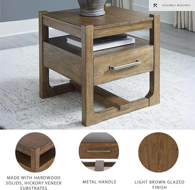 Signature Design by Ashley Cabalynn Casual End Table with 1 Drawer, Light Brown