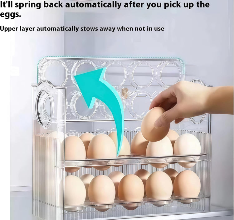 Auto-Flip egg storage for refrigerator,side fridge storage rack egg tray for refrigerator,Eggs Holder Countertop with Timers, Space-Saving Eggs Dispenser for Refrigerator, 30 Eggs Container for
