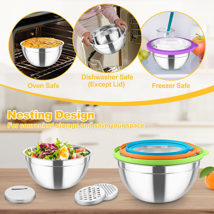 Mixing Bowls Stainless Steel Salad Serving Bowl with Clear Lids (5 Count)