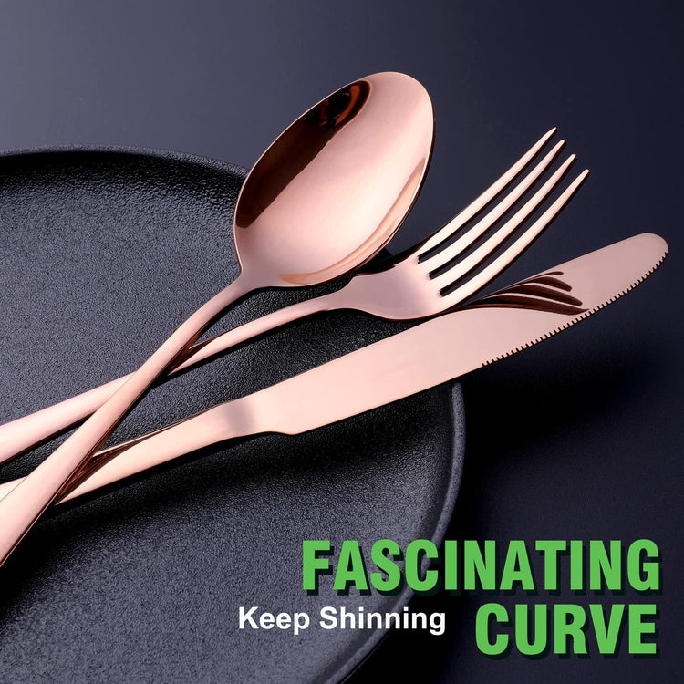 Copper/Rose Gold Silverware Set, OGORI 24-Piece Stainless Steel Flatware Set, Service of 6