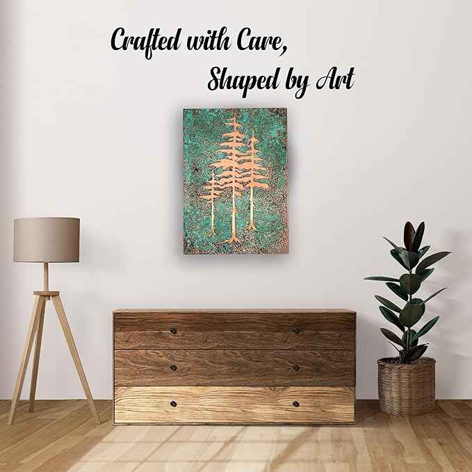 nooc art Handmade Copper Wall Art for Home, Living Room, Bedroom, Kitchen and Office Decor, Rustic Decorative Mural Art for Farmhouse Decor (Patina of Pine Tree, 9.8 x 13.8, Unframed)