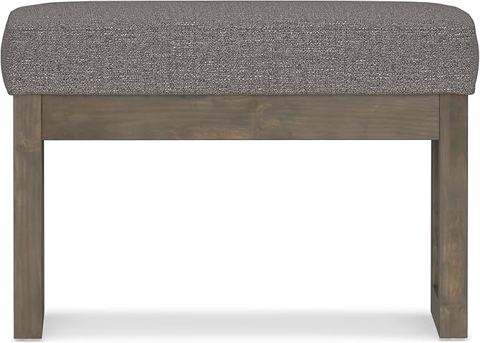 SIMPLIHOME Milltown Small Ottoman Bench - 27 inch Wide Upholstered Tweed Look Fabric Rectangle Footstool Ottoman in Pebble Grey, Contemporary Bench for Bedroom with Cushioned Seat, Assembled