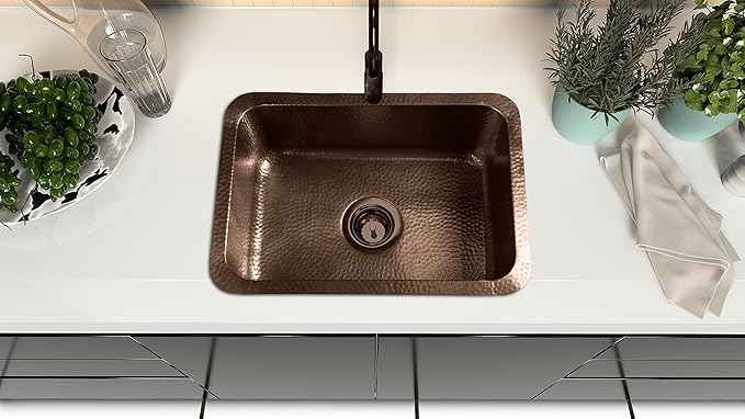 Monarch Abode Kitchen & Bar Sink – 21-inch Milan Dual Mount Drop in Kitchen Sink, Hand Hammered Pure Copper Sinks, Drop in Bar Sinks or Undermount, Deep Single Rectangular Bowl