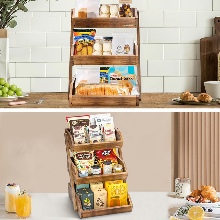 3 Tier Acacia Wood Fruit Basket for Kitchen