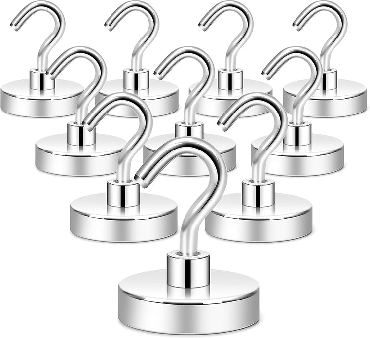 Neosmuk Magnetic Hooks for Cruise Cabins, Heavy Duty 130lb Strong Magnet Hook, Cruise Ship Essentials for Hanging, Metal Wall Refrigerator Hangers (Silver White, 10 Pack)