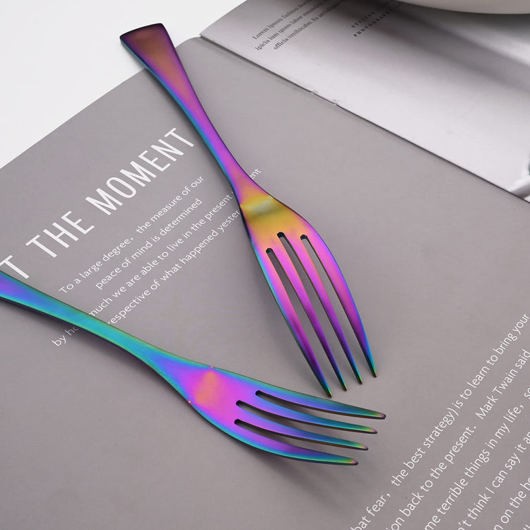 Luxury 18 10 Stainless Steel Matte Rainbow Colorful Flatware Set