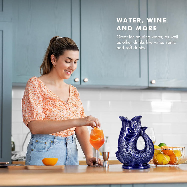 Gurgle Glug Jug The Bubble Jug® Duck Egg 50 fl oz 1.5L Litre Extra Large Pitcher - Fish Shaped Jug - Decorative Ceramic Glugging Cocktail, Water and Gin Vase and Gurgling Carafe Pot