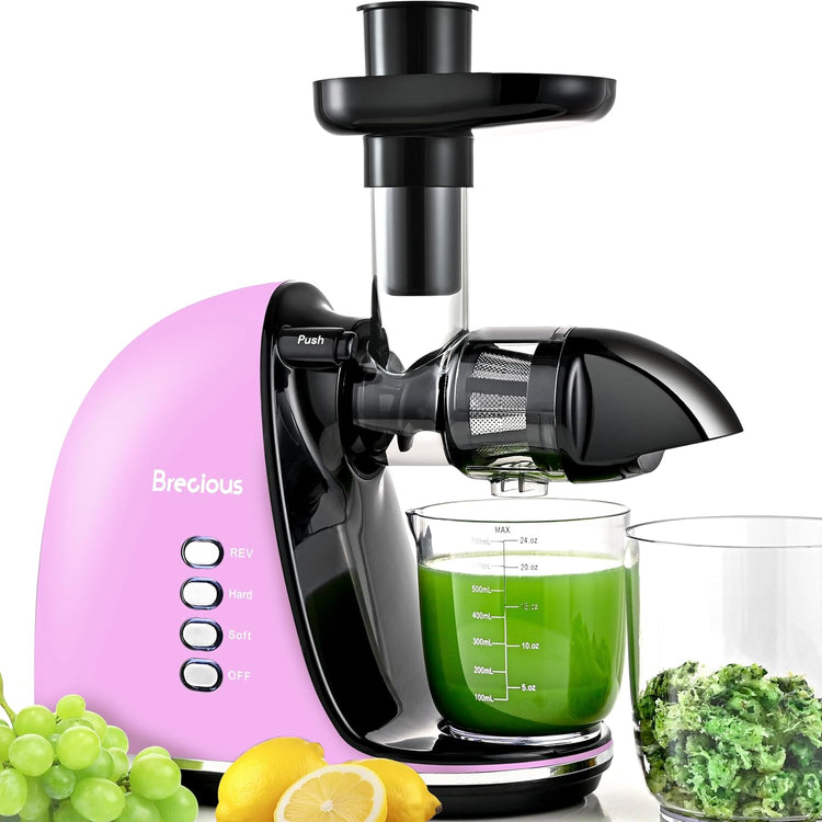 Slow Masticating Juicer,Brecious Cold Press Juicers with 2 Speed Modes & Quiet Motor,Juicers Machines Vegetable and Fruit with Reverse Function,Celery Juicer,BPA-Free,Easy to Clean (Purple)