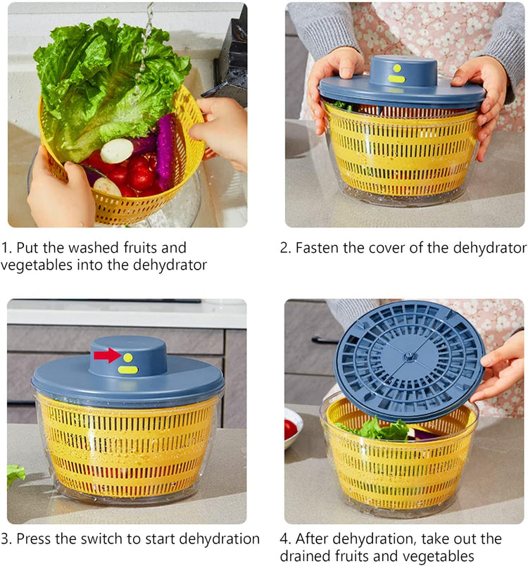 Electric Salad Spinner, 4L Lettuce Spinner Large Capacity USB Chargeble Fruit Vegetable Washer Dryer for Home Kitchen (Blue)