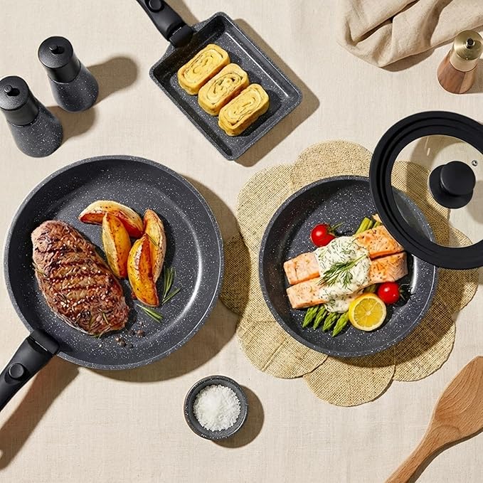 GiPP Ceramic Pots and Pans Set Non Stick, Nonstick Detachable Handle Cookware Sets, Healthy Non Toxic PFAS PFOA & PTFE Free, Dishwasher &Oven Safe, Induction Kitchen Pot and Pan, 17 Piece Gray
