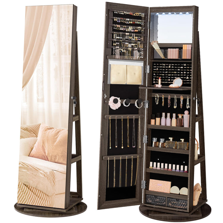 6 LEDs Mirror Jewelry Cabinet Organizer