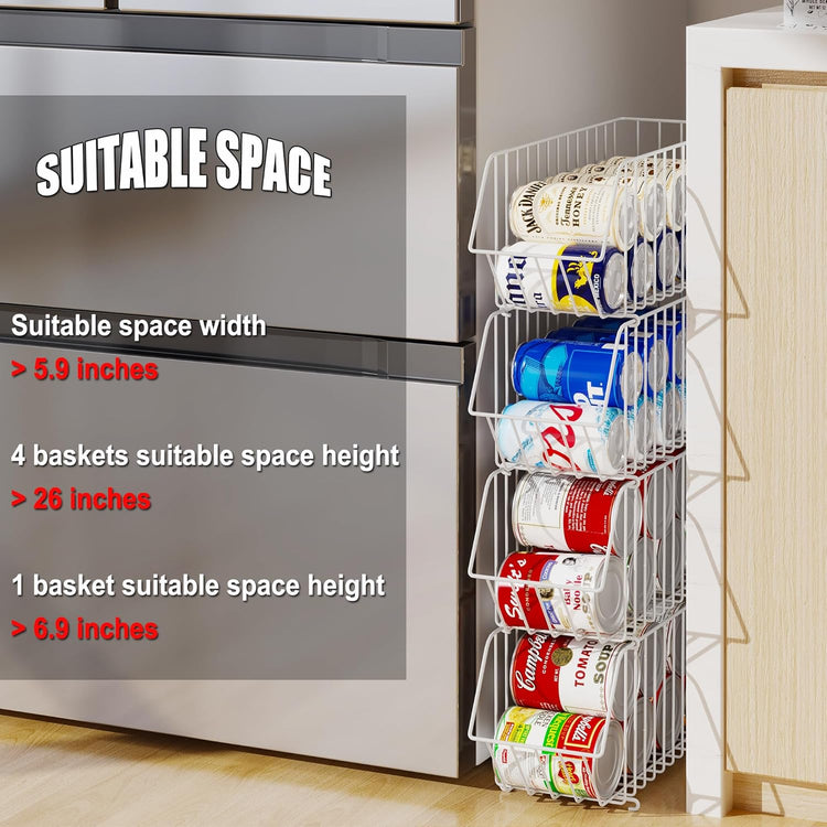 4 Tier Stackable Can Organizer For Pantry, Canned Goods Organizers And Storage For Kitchen, Soup Soda Can Dispenser For Pantry (L 15.35in X W 5.78in X H 25.59in) (white, 4-pack)