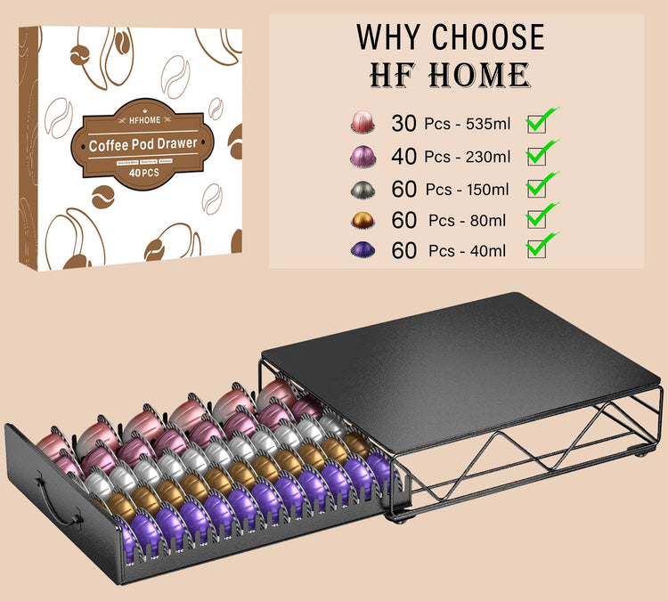 Coffee Pod Holder Drawer Compatible with Nespresso
