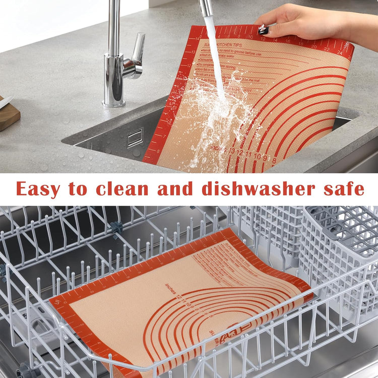 Extra Thick Silicone Pastry Mat Large for NonStick Silicone Baking Mat with Measurement,for Kneading, Fondant/Counter Pad, Dough Rolling, Silicon Cookie Sheet, Pie Crust Bake(16×24, Red)