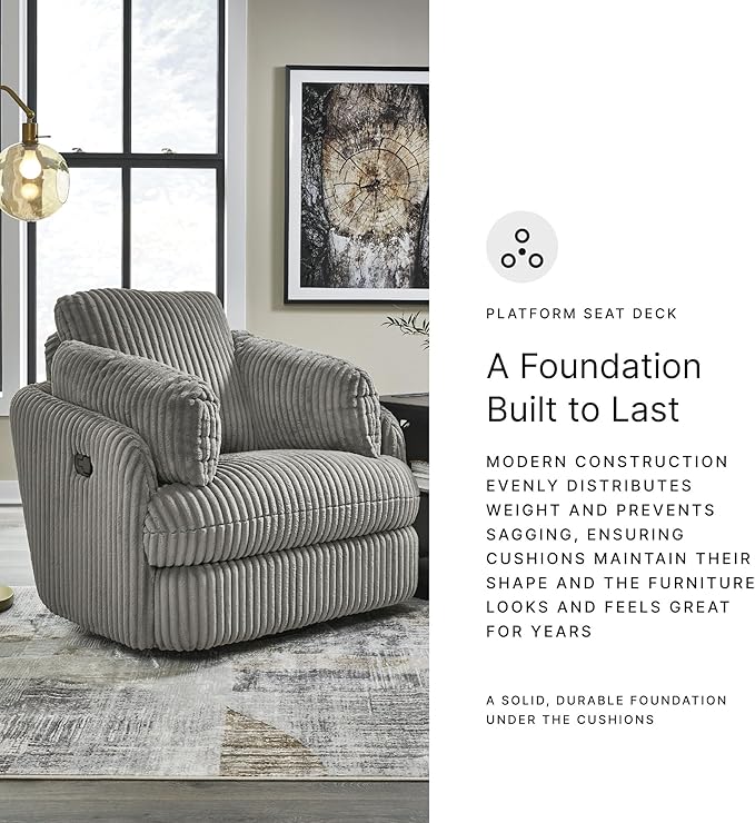 Signature Design by Ashley Tie-Breaker Swivel Glider Recliner, 2 Bolster Pillows, Hidden Storage, Fabric Upholstery, 41.38" W x 40.25" D x 39.75" H, Light Gray