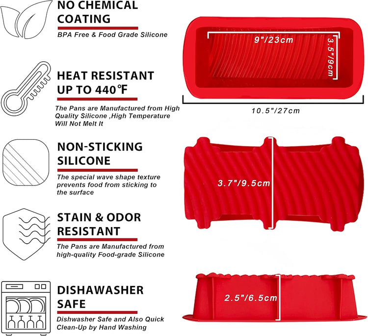 Anaeat Silicone Bread and Loaf Pans Set of 2, Non-stick loaf pans - Just PoP Out! Flexible Silicone Baking Molds for Homemade Breads, Cakes, Meatloaf, Brownies, BPA Free & Oven Safe & Dishwasher Safe