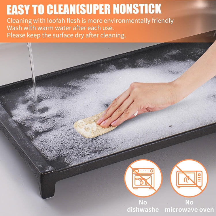 Upgraded Cast Iron WB31X24738 Griddle Replacement for GE Stove – Center Griddle Pan WB31X24998, 19.5"x9.5" Cooktop Griddle Plate, 2pcs Luffa Sponge, Nonstick Flat Top - Nestoria