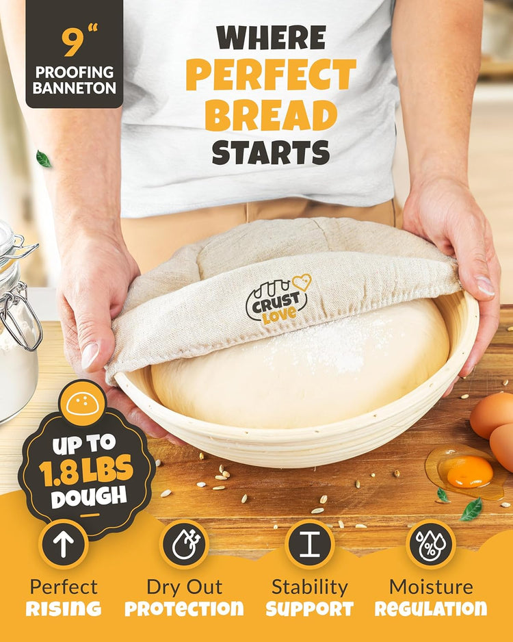 Dutch Oven for Bread Baking - incl. Sourdough Bread-Baking Supplies like Banneton Bread-Proofing Basket - 5QT Enameled Cast Iron Bread-Oven with Lid, Baking Pan, Scoring Tool Lame