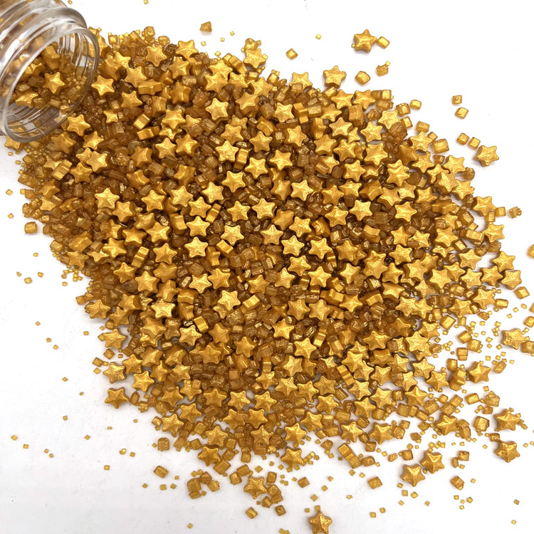 Sprinkles Gold Star Sugar Crystal Sugar Candy Cake Decorations Cupcake Toppers Cookie Decorating Ice Cream Celebrations Shaker Jar Wedding Shower Party (4.2 Ounce)