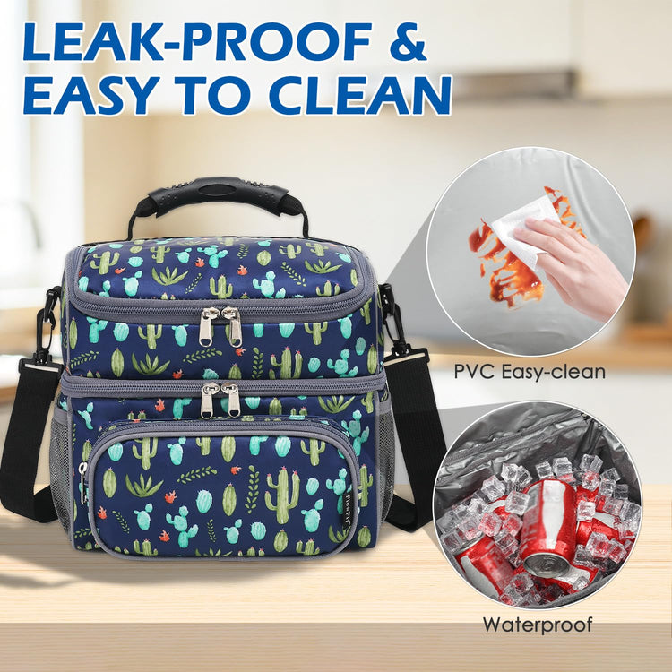 Double Layer Cooler Insulated Lunch Bag Adult Lunch Box Large Tote Bag for Men (2 Count)