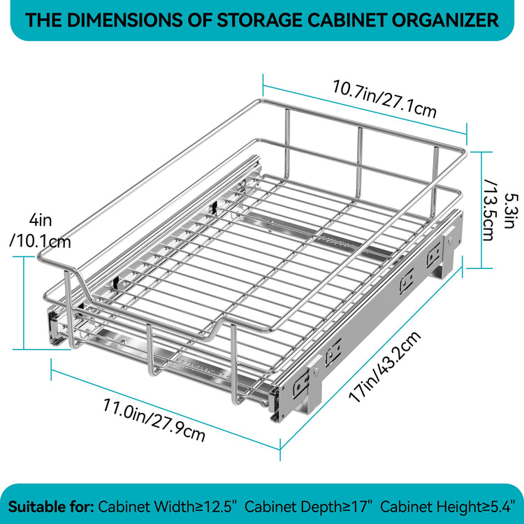Pull Out Cabinet Organizer 11" W X 17" D