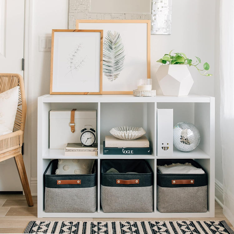 OrganiHaus Extra Large Fabric Storage Bins for Shelves 16x13in, Closet Storage Baskets for Shelf Organizing, Canvas Rectangle Bins for Organization, Linnen Baskets for Organizing - Gray/Black
