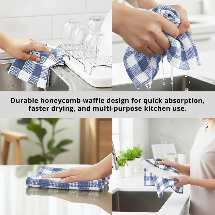100% Cotton Waffle Weave Check Plaid Kitchen Towels